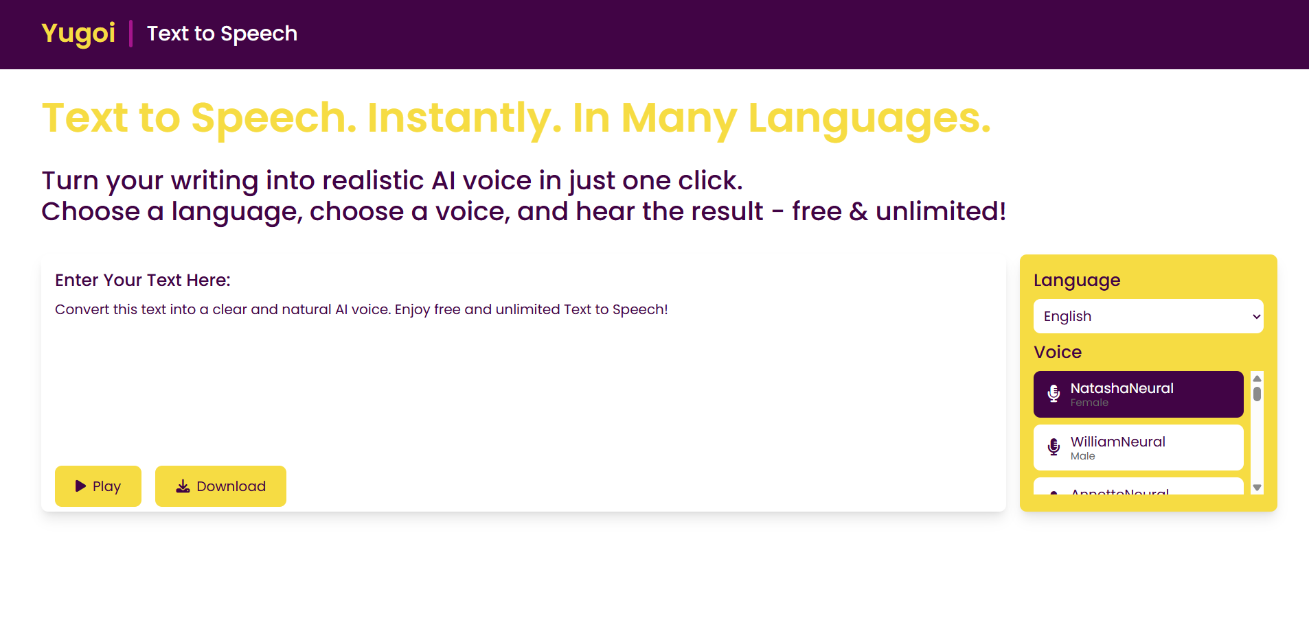 Yugoi Text-to-Speech